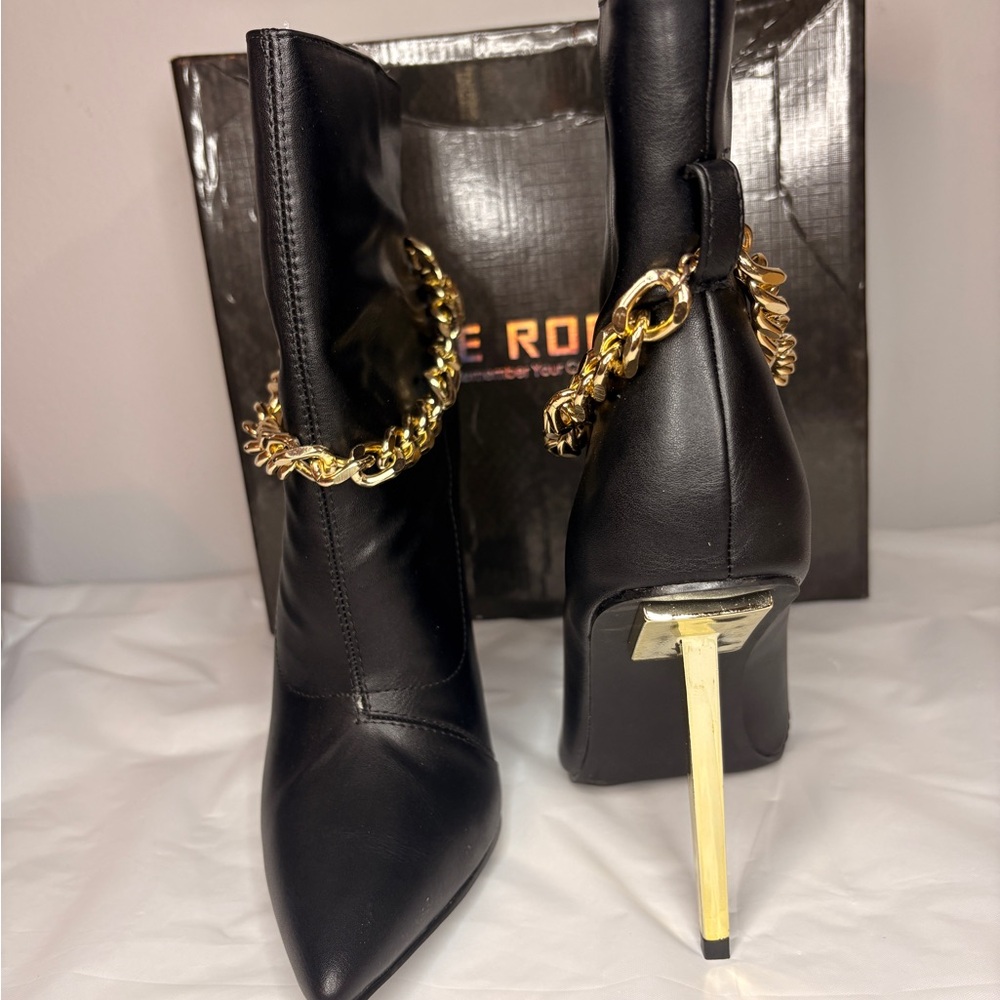 Cape Robbin Black Ankle Boots with Gold Chain Accent - Picture 5 of 6